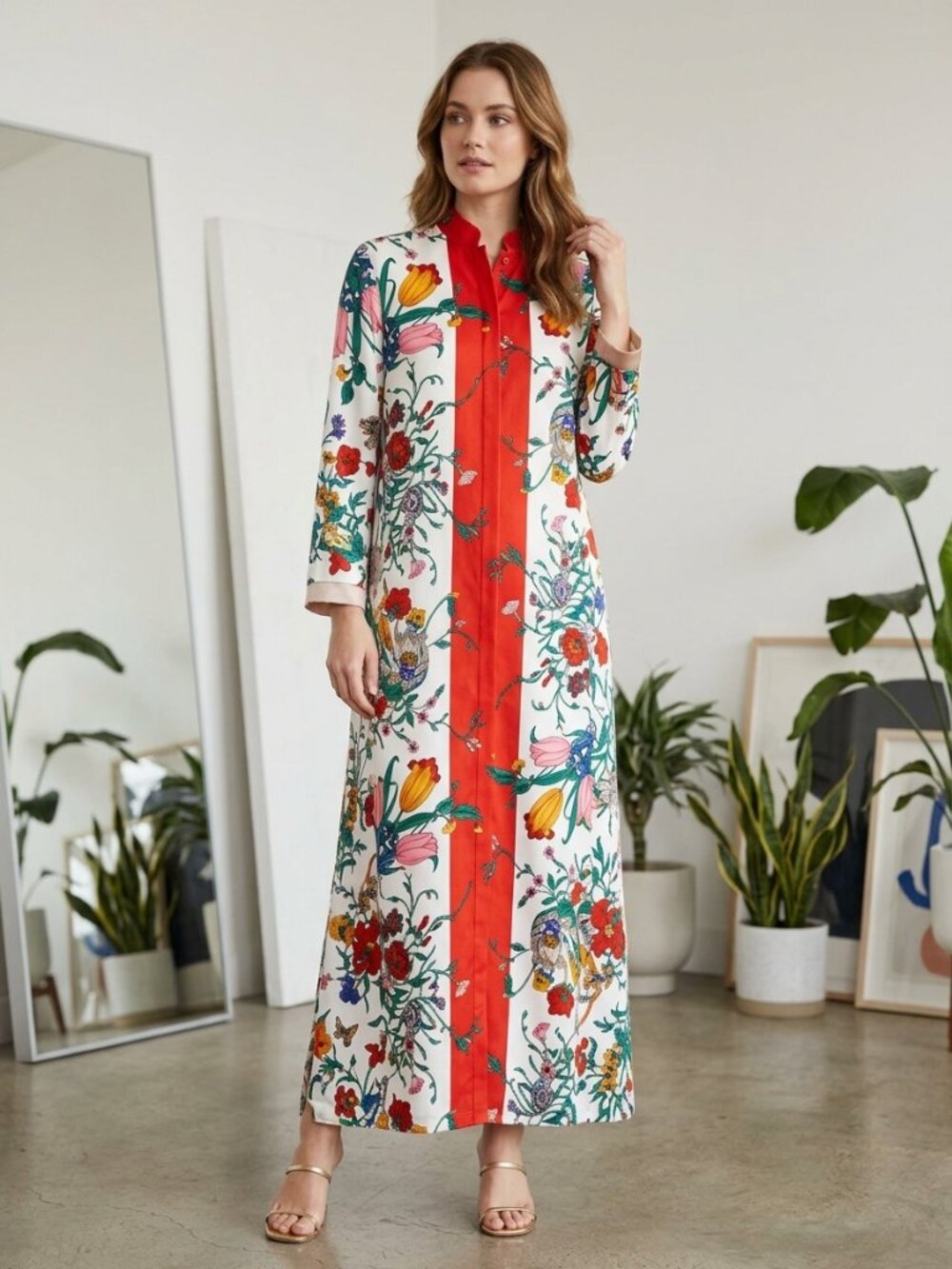 Evelyn Pearson Vintage 70s Maxi Loungewear Gown Floral Hostess Dress Sz S